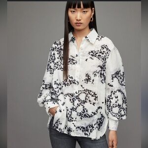 All Saints Monochrome silk Butterfly Top